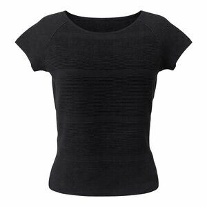 Giorgio Armani Main Line Black Ribbed Knit Short Sleeve Top, Size 6